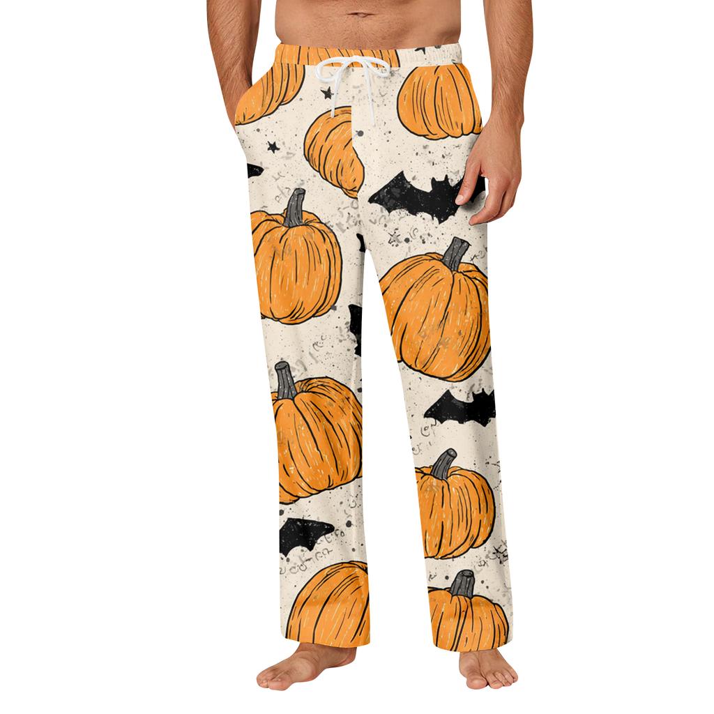 Men's Halloween Print Pocket Straight Casual Pants Home Pajama Pants