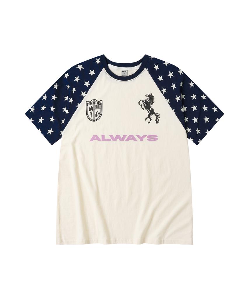 AMOU Always Star Reglan T-Shirts Blue