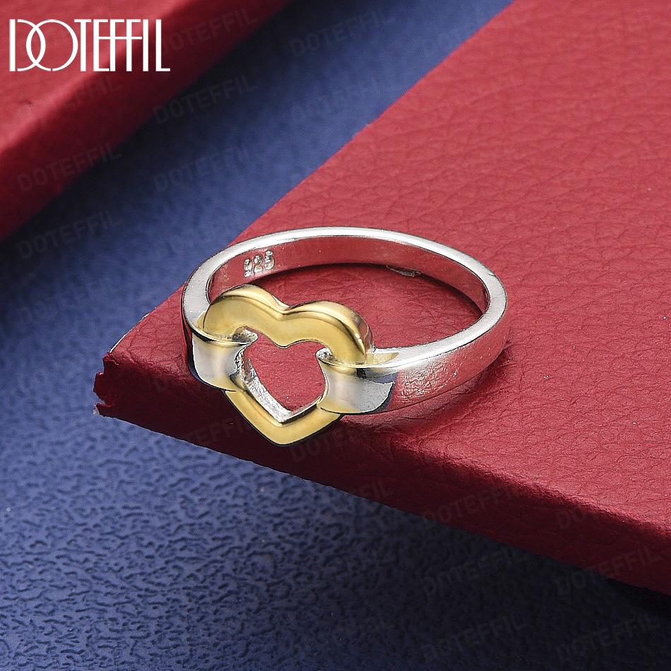 925 Sterling Silver Two-Tone Interwoven Openwork Heart Ring – Stylish Evening Ring with Open Design