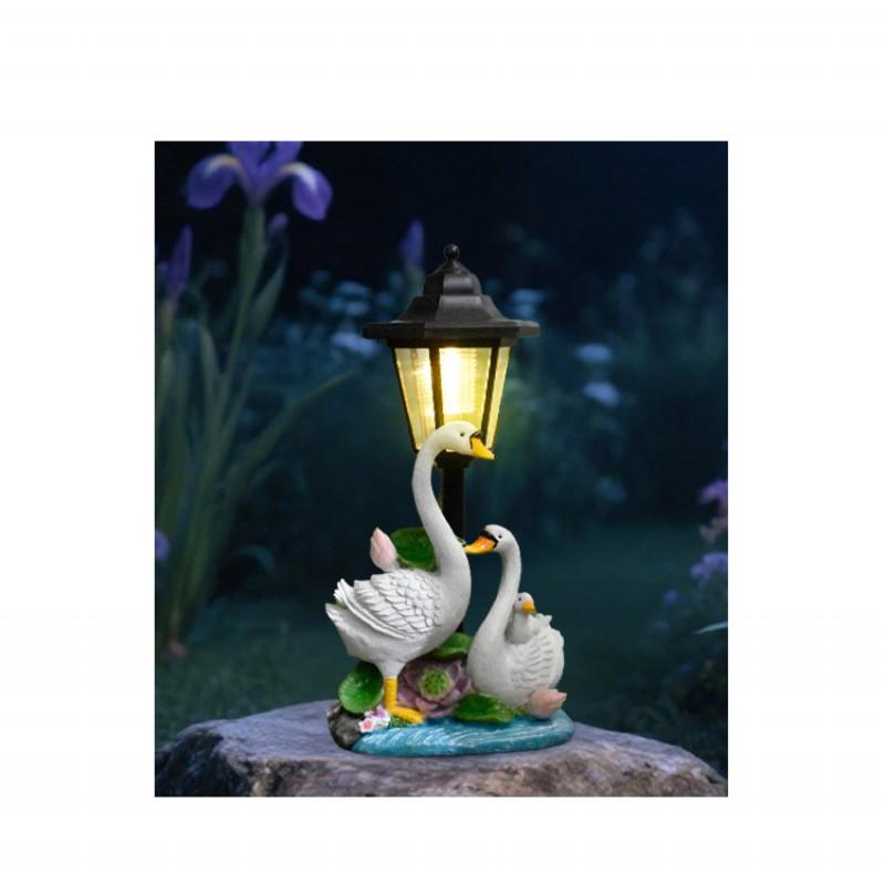 Solar Powered Outdoor Goose Statue Garden Decor Resin Animal Sculpture Lawn Yard Patio