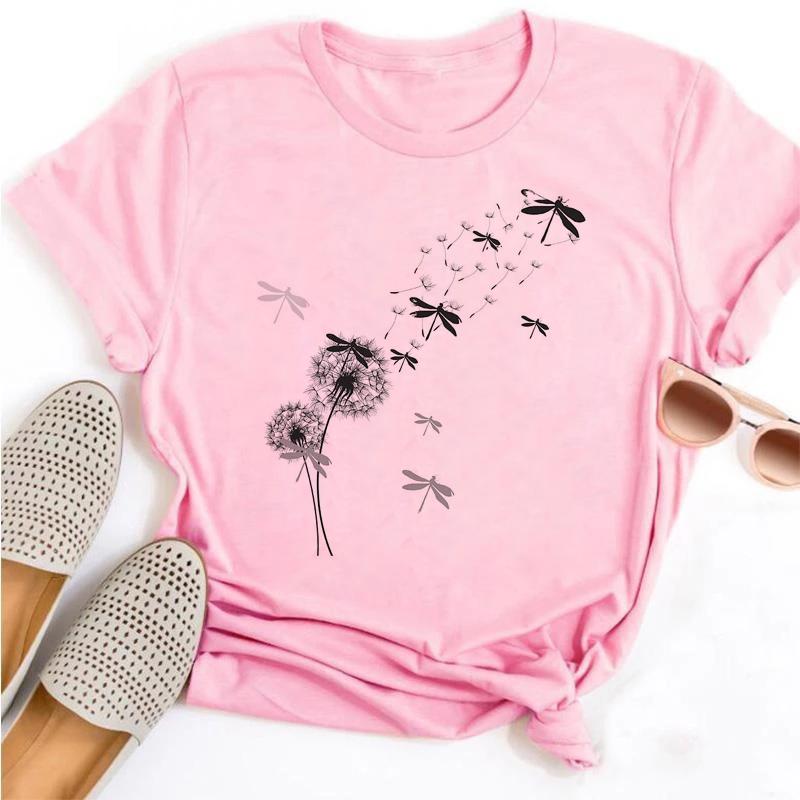 New Dandelion Printed Women T Shirt Cartoon Graphic Printed Black Ladies T-shirt Casual Woman Shirt Funny Tees Shirts