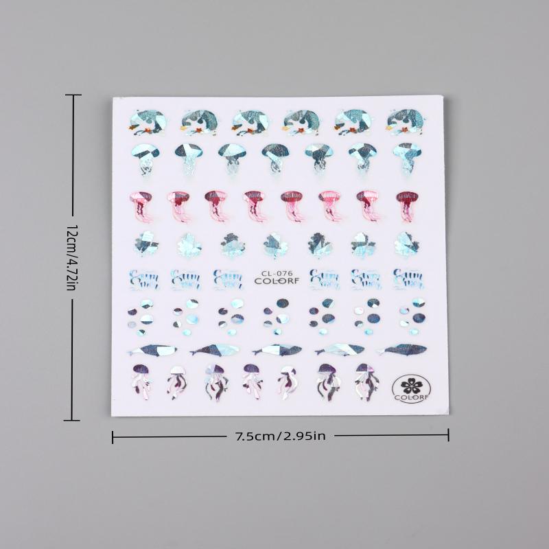 Embossed Jellyfish Jellyfish  Ocean Nail Art Sticker Self Adhesive Marine Starfish  Nail Decals Manicure Diy Supplies Nails Slid