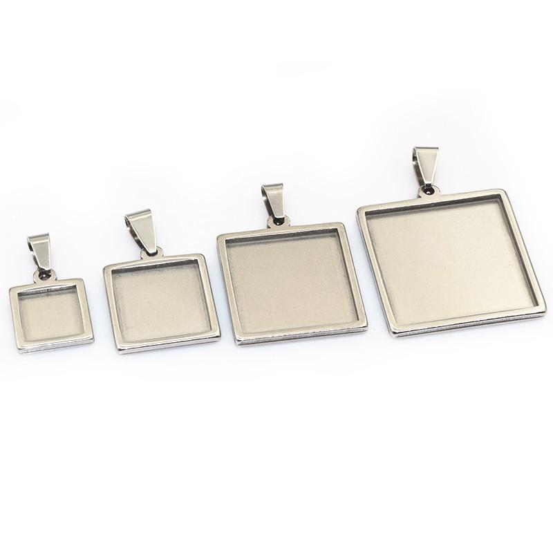 5pcs 10-25mm Inner Size Stainless Steel Square Pendant Cabochon Blank Base Bezel Tray Setting DIY Jewelry Making Accessories