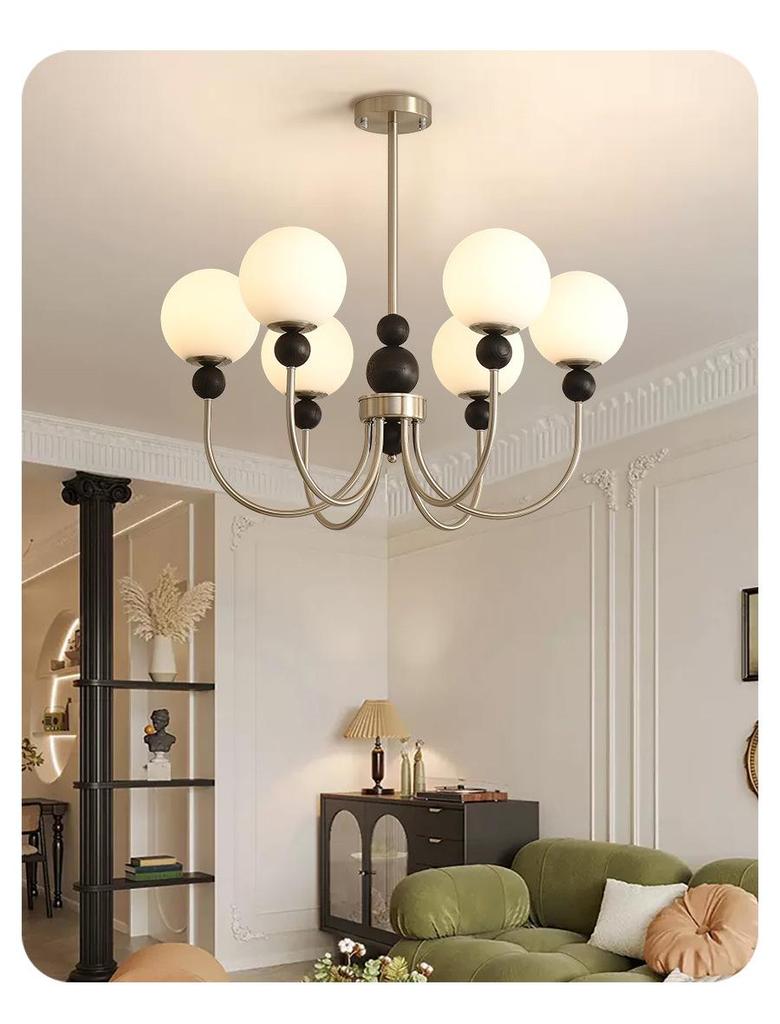Mid-Century Magic Bean Solid Wood Chandelier: French Retro Light for Living Room or Bedroom.