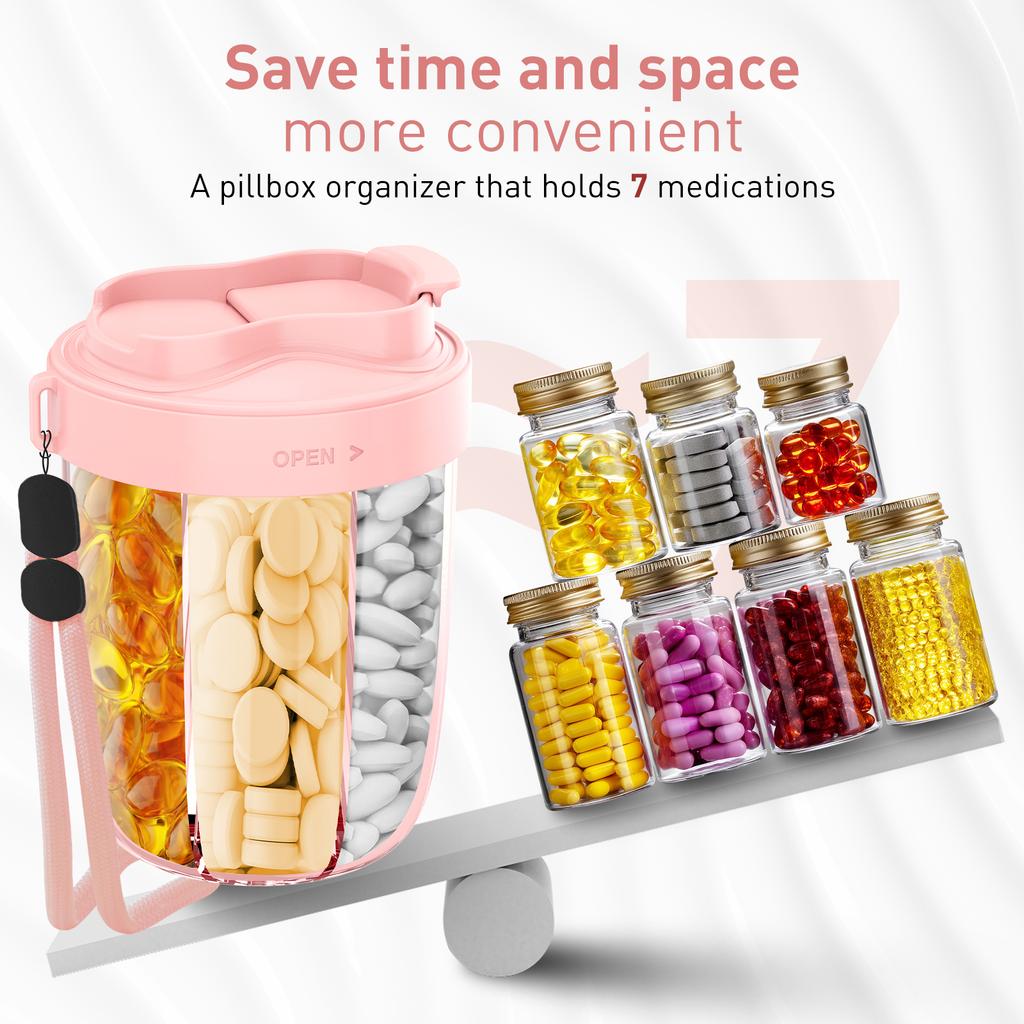 7 Grids Large Capacity Storage Cup Pill Bottle Organizer Supplement Holding 7 Various Vitamins Travel Portable Jewelry Storage