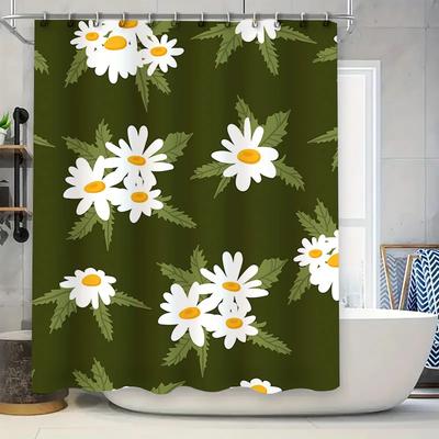 Green Floral Shower Curtain, Flower Print Bathroom Decor Available for Home Decoration Home Garden
