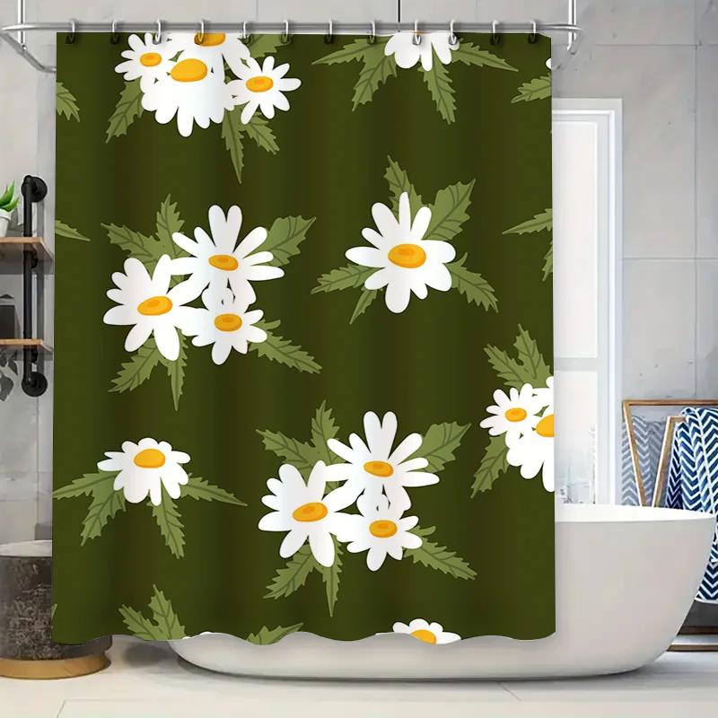 Green Floral Shower Curtain, Flower Print Bathroom Decor  Available for Home Decoration Home Garden