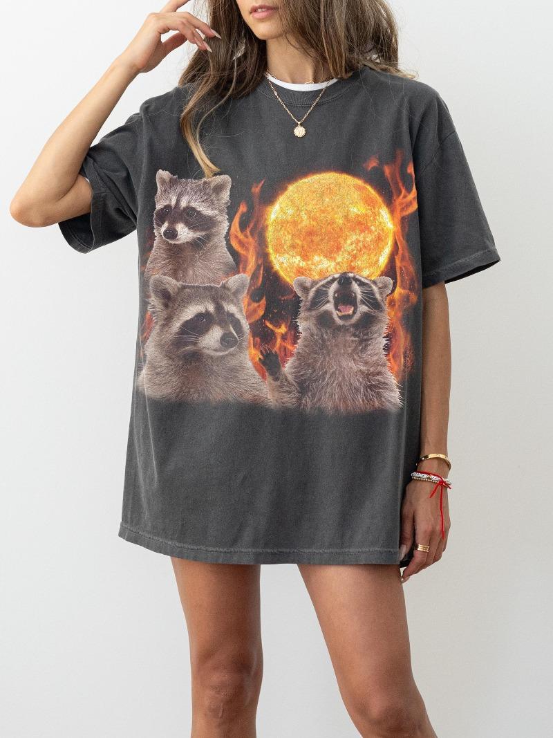 Raccoon Shirt Three Raccoons TShirt Vintage Raccoon Moon Tshirt Funny Raccoon Tee Raccoon Lovers Funny Meme Shirt S