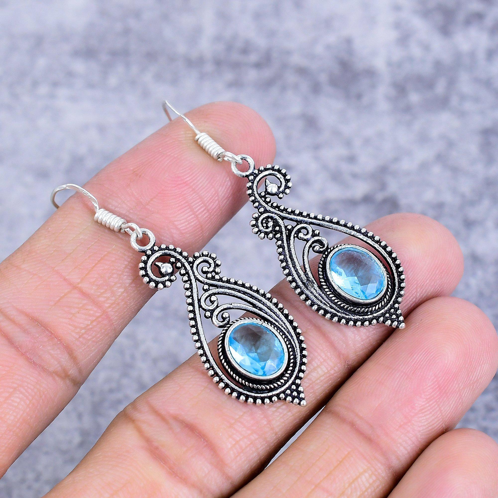 

Swiss Blue Topaz Gemstone 925 Sterling Silver Jewelry Earring 2.09 M-2702