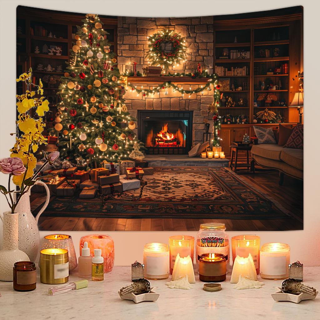 1pc Christmas Tapestry, Christmas Tree Fireplace, Warm, Beautiful, Romantic Christmas Decoration Poster Tapestry