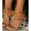 Fashion Luxury Women's Shoes Street Style Gold Silver High Heels Pointed Toe Womens Sandals Sexy Crystal Buckle Strap Banquet Prom Shoes