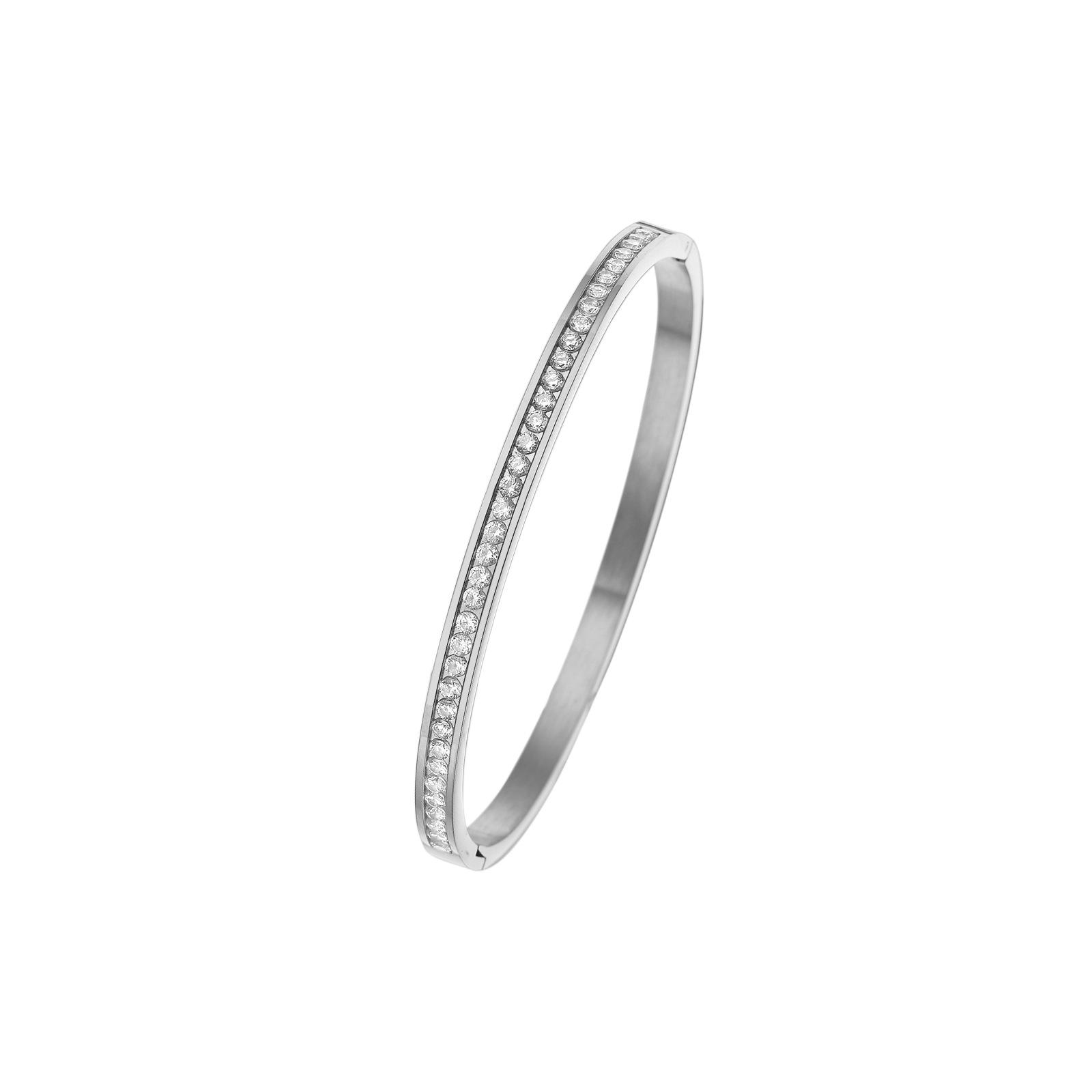 Dongdaemun Women s Square Cut Zirconium Titanium Steel Bracelet