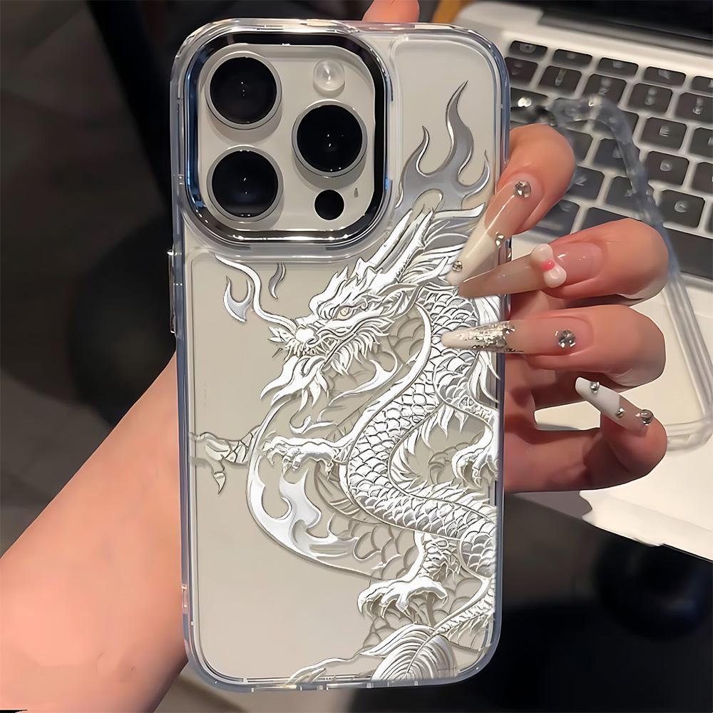 National Trend Silver Dragon Pattern Phone Case For Iphone 11 Pro Max 12 13 14 Plus 15 16 17 Air 17E 16E Funda Coque Phone Cover