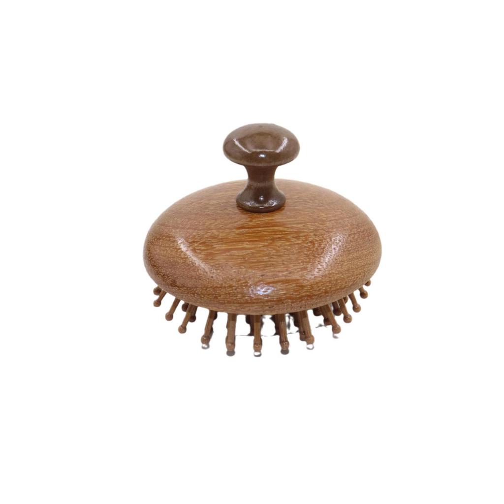 Golden Silk Sandalwood Round Massage Comb for Scalp Therapy and Hair Straightening