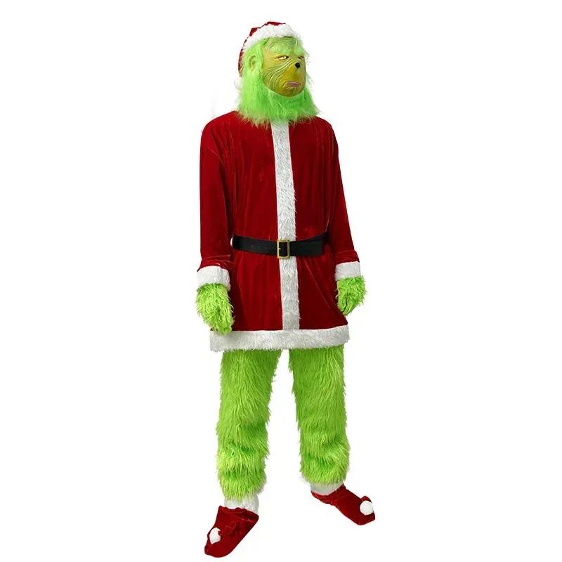 Christmas Cosplay Clothes Santa Geek Green Hairy Party Performance Costume Mask Xmas Adult Santa Claus Costumes Halloween