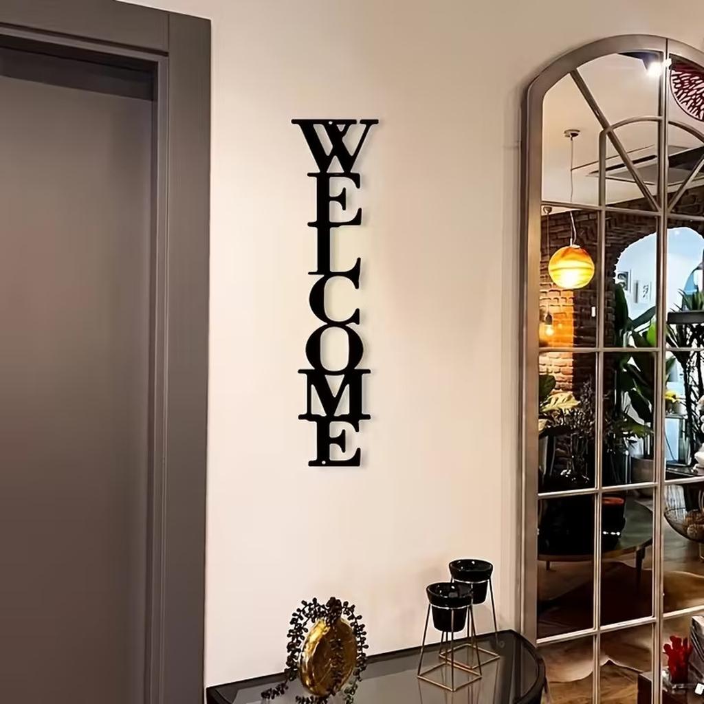 Decoração de Parede Vertical de Boas-Vindas Sinal de Arte em Metal Artesanato em Ferro Enfeite Decorativo Pendurado para Entrada de Casa Uso Interno Externo