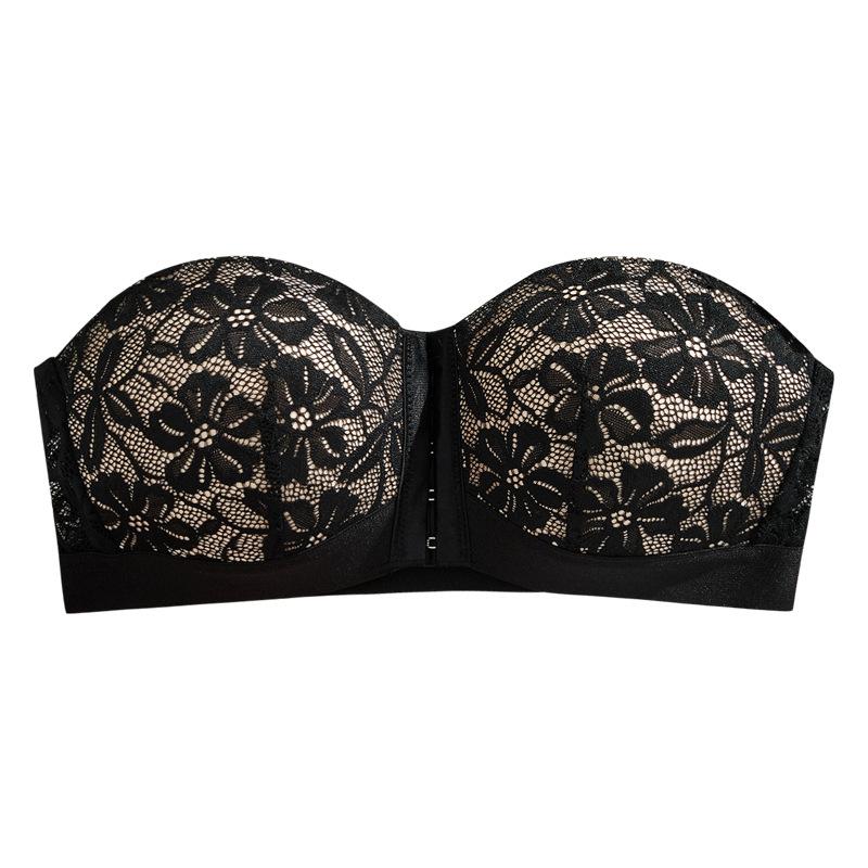 

No steel ring front buckle, beautiful back integrated, large size non-slip invisible women s underwear, tube top bra S чёрный