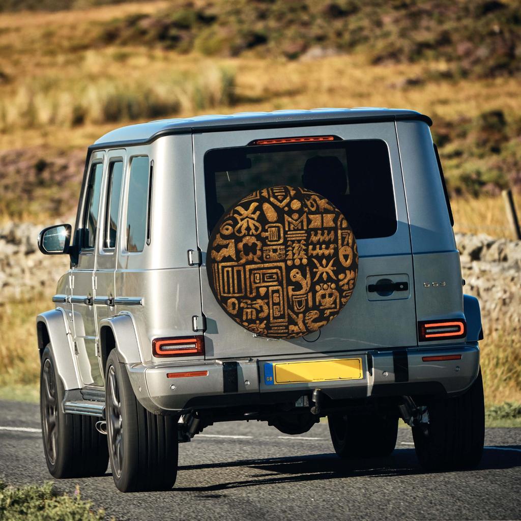 2D Flat 1pc Ancient Civilization Totem Print Car Tire Cover 35.56/38.1/40.64/43.18 Cm, Spare Tire Cover, Essential For Camping O
