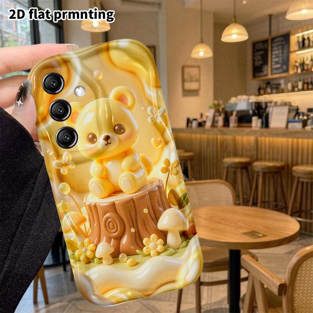 Phone case: 2D flat, suitable for Samsung Galaxy A34 A35 M05 M06 S20 S22 S21 FE Plus 5G, tree stump bear, perfect Christmas and Halloween holiday gift