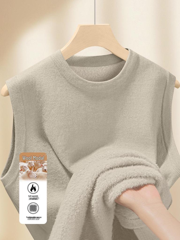 Men's Wool Modal Sweater Vest - Velvet Lined, Warm & Thick for Autumn/Winter