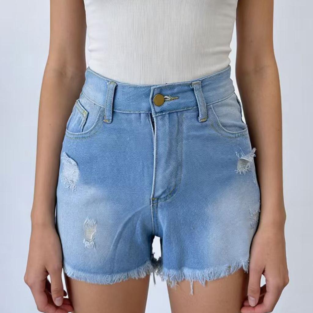 Damen-Jeansshorts in Farbe, Stretch, schmale Passform, Used-Look