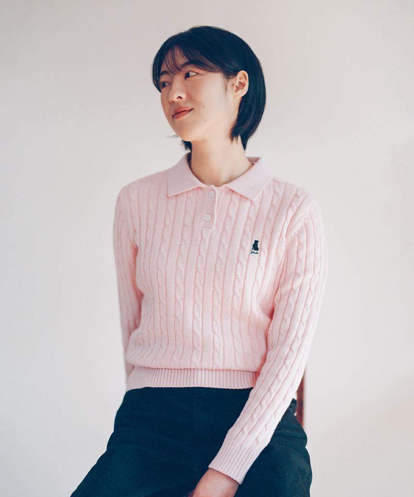 YALE Women'S Cable Polo Knit_Light Pink