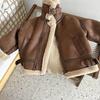 Children Velvet Warm Jackets Fashion Baby Kids Fleece Outwear Korean Boys Girls Zipper Thickness Suede Coat Winter