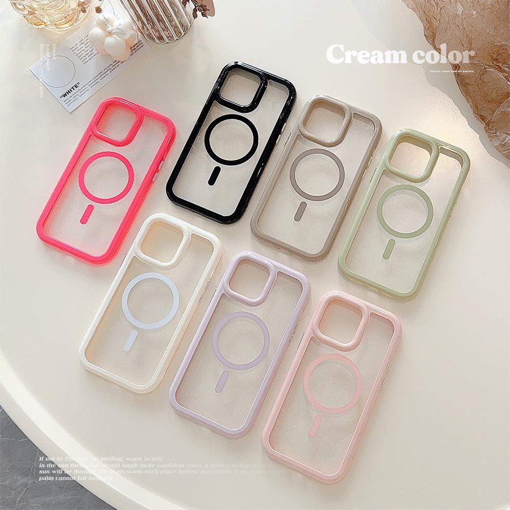 Cream Magnetic Acrylic Drop-proof iPhone Case for 11 To 16 Series, Compatible with 15 Pro Max.