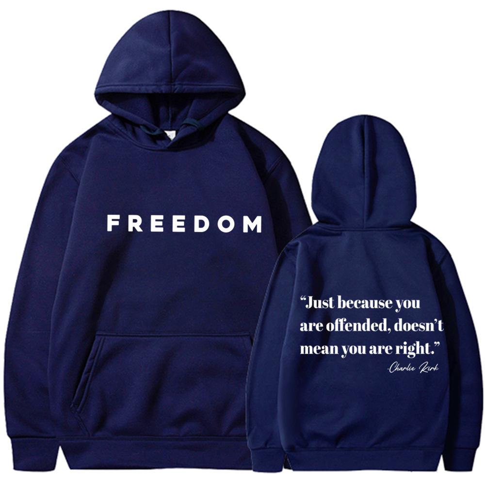 Freedom Letter Hoodies Autumn Winter Fleece Casual Sweatshirt Hooded Top for Women Men Hoodie