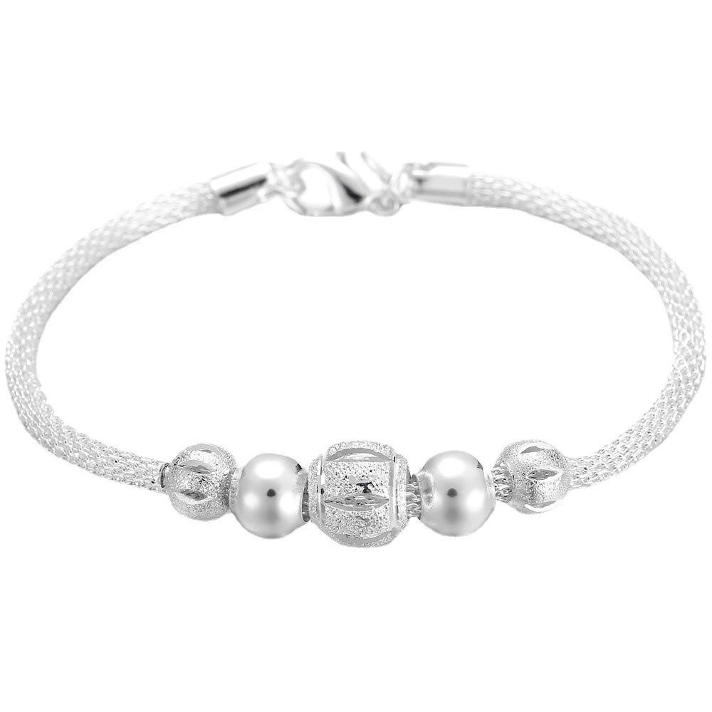 

Silver Plated Classic Rotating Bead Mesh Tube Bracelet Hollow Rotating Bead Spaced Light Bead Hand Jewelry