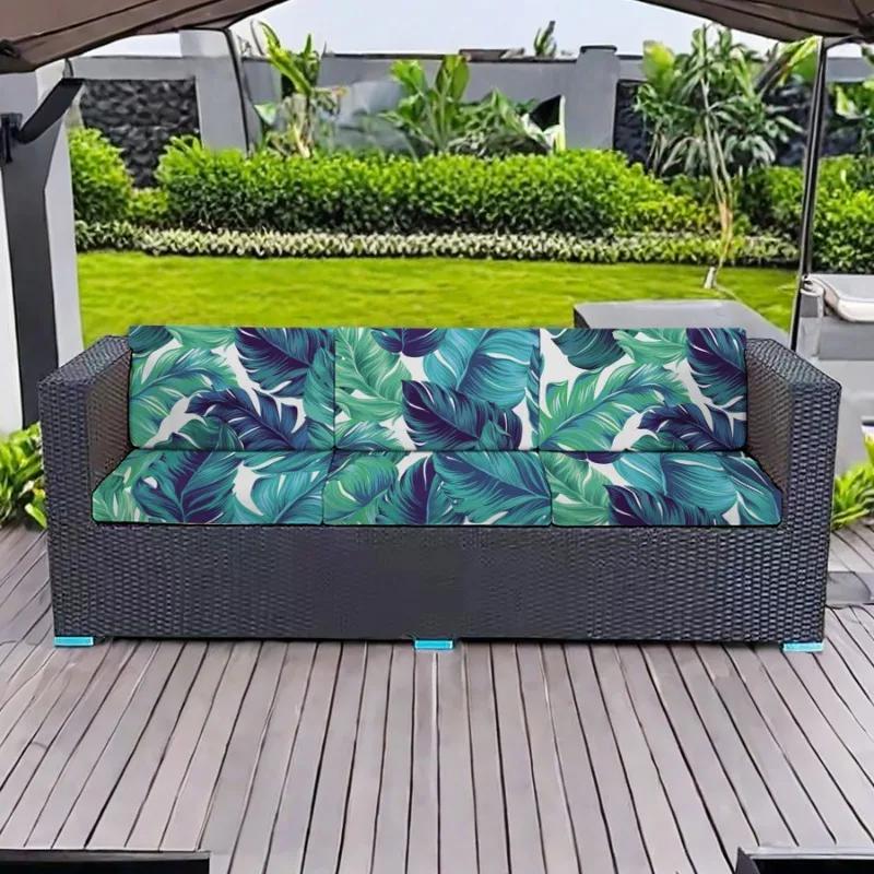 Patio Waterproof Printing Sofa Seat Furniture Protector Slipcover Stretch Sofa Cushion Cover with Elastic Bottom for Living Room