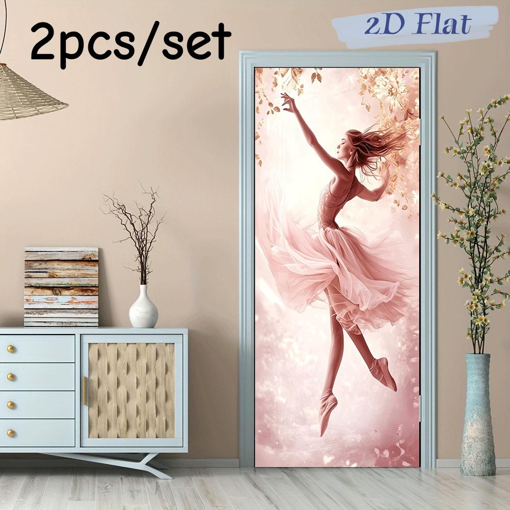 

2pcs Dreamy Ballet Girl Wall Stickers Pink Yarn Skirt Floating Dancer Bedroom Living Room Decoration Stickers Self Adhesive Remo (as the picture,38.5x200cmx2)