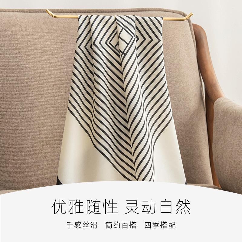 New Silk Scarf Square Scarf High Sense Versatile Korean Version Printed 70cm Square Scarf Spring and Autumn Temperament Decorative Shawl for Mother
