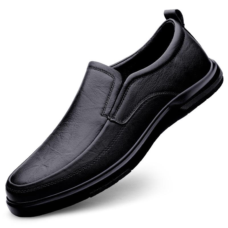 Men's Autumn Casual Slip-On Loafers: First Layer Cowhide Leather, Thick Sole, Breathable for Middle-Aged.