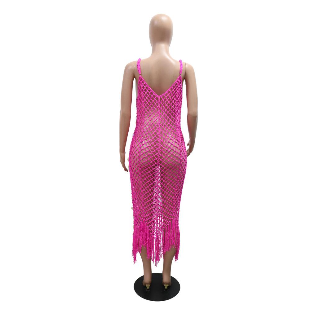 Women's Sequined Halter V-neck Dress Sexy Halter Tassel Dress