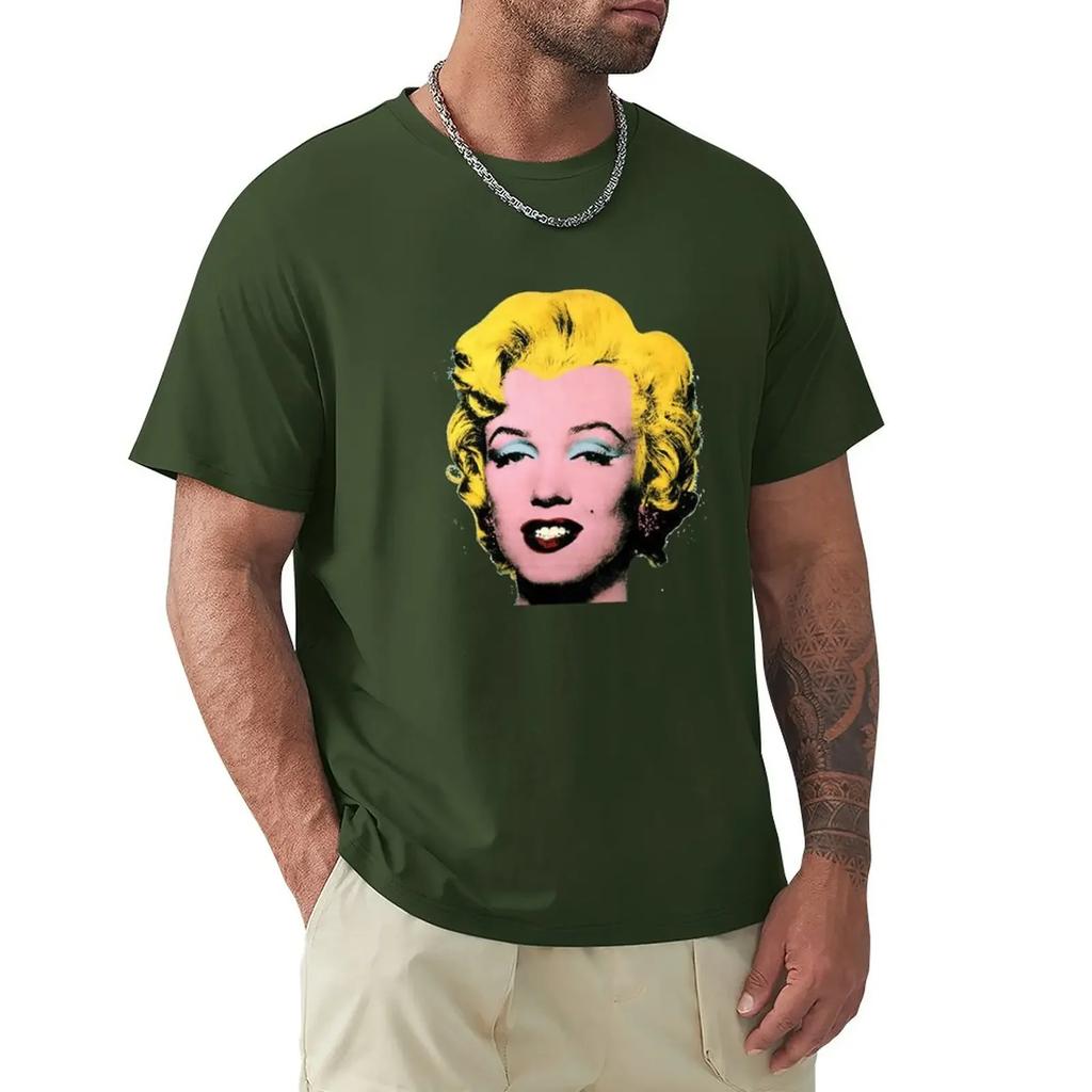 T-shirts unis de mode coréenne pour hommes Andy Marilyn Warhol Monroe Autocollant T-shirt Vêtements pour hommes Harajuku Graphique Surdimensionné coton