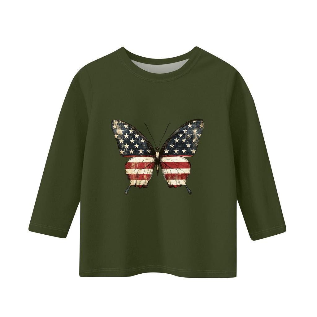 Children's Round-Neck Independence Day Three-Quarter Sleeve Casual T-shirt Top