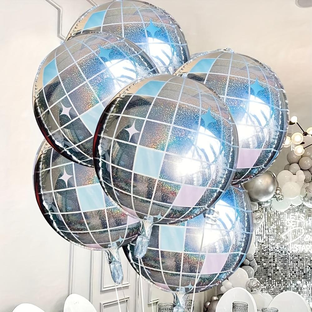 6 Pink Disco Ball Foil Balloons, Laser Silver, Blue and Pink 4D Balloons, 22inch Perfect Bachelorette Party Decorations, Stylish Birthday Par