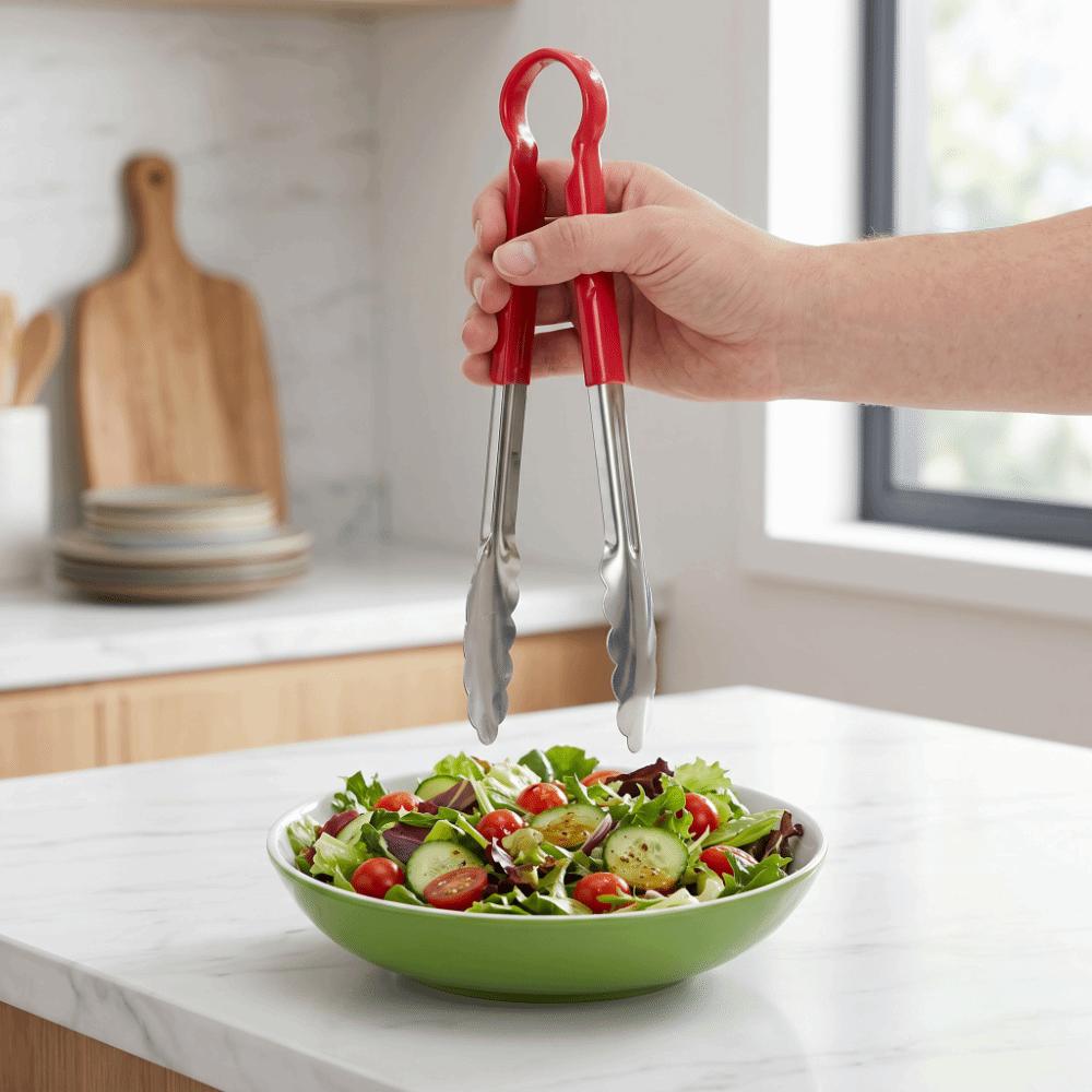 Long Reach Serving Tongs Red Handle Bread Tongs Daily Use Food Clip  Salad Bread