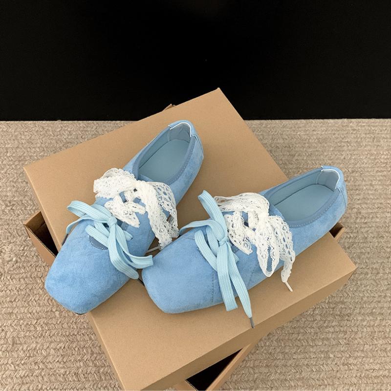 Fashion Women Shoes Fashion Vintage Lightweight Ballet Flat Shoes 2025 Spring New Square Toe Lace Soft Sole Comfortable Mary Jane Shoes