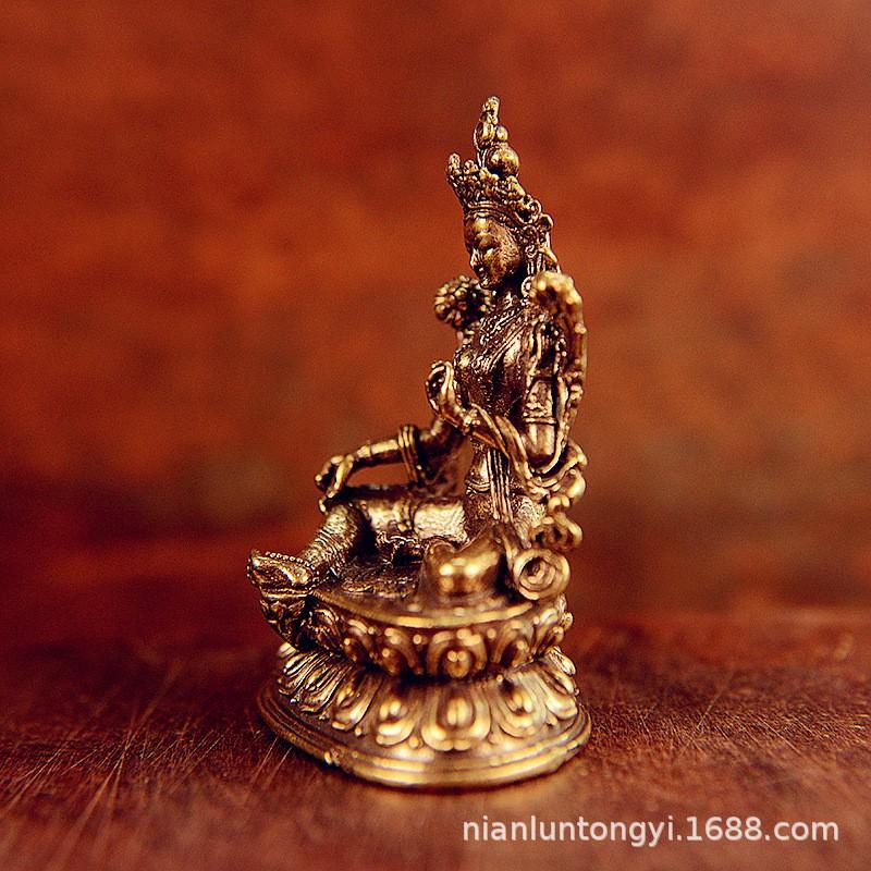 Brass Green Tara Buddha Statue Decorative Figurine Handcrafted Lost Wax Casting Ethnic Home Decor