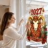 Easy Apply Window Art for Home 2027 New Year Crown Sheep Static Glass Sticker, Reusable PVC Red Gold Head Stickers Sticker with Russian Nesting Dolls