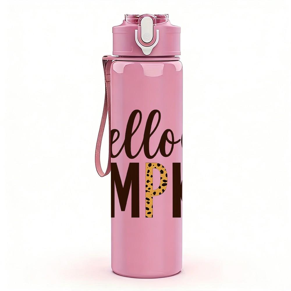 1PC Hello Pumpkin Letter Art 750ml Color Plastic Sports Water Bottle Leakproof Flip Straw Lid Suitable for Sports Office Home Use