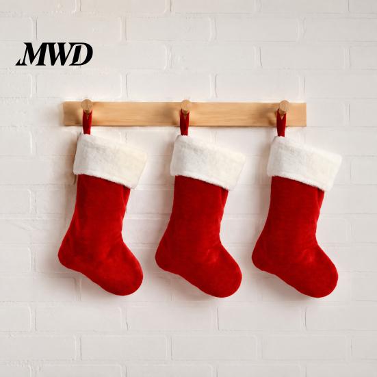 Classic Style Xmas Mantle Decor 18 Inch Christmas Stocking, Large Fireplace Hanging Plush Stocking Festive Party Scene Layout Props with White