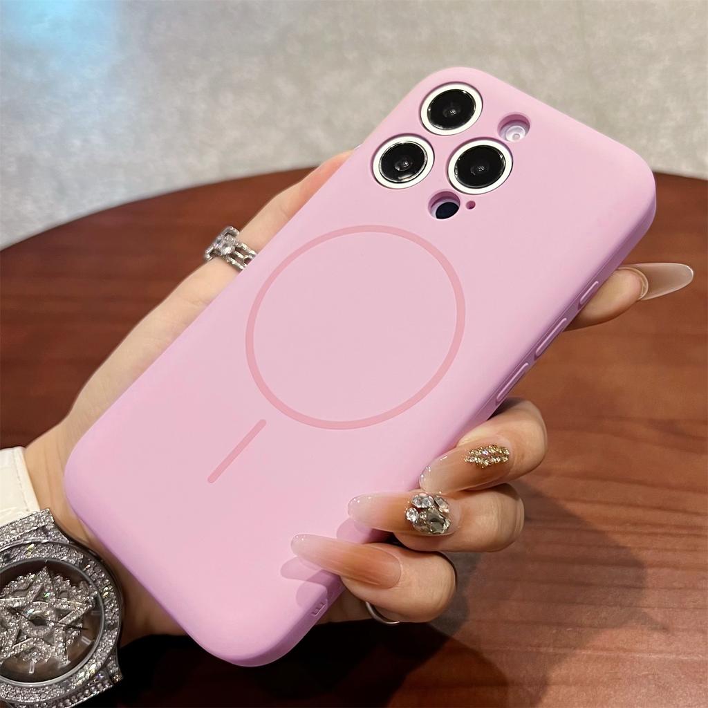 For iPhone 14 Pro Max Magnetic Case Skin Touch Liquid Silicone PC Shockproof Phone Cover