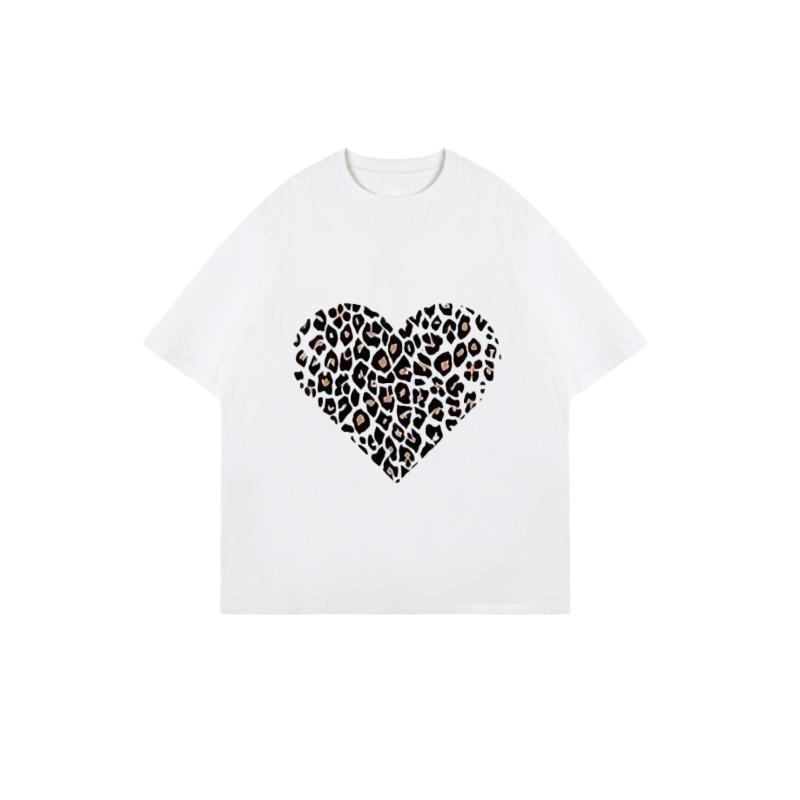 Oversized T Shirt Black Heart Leopard Print Design Casual Wear For Women Summer Fashion Statement Top