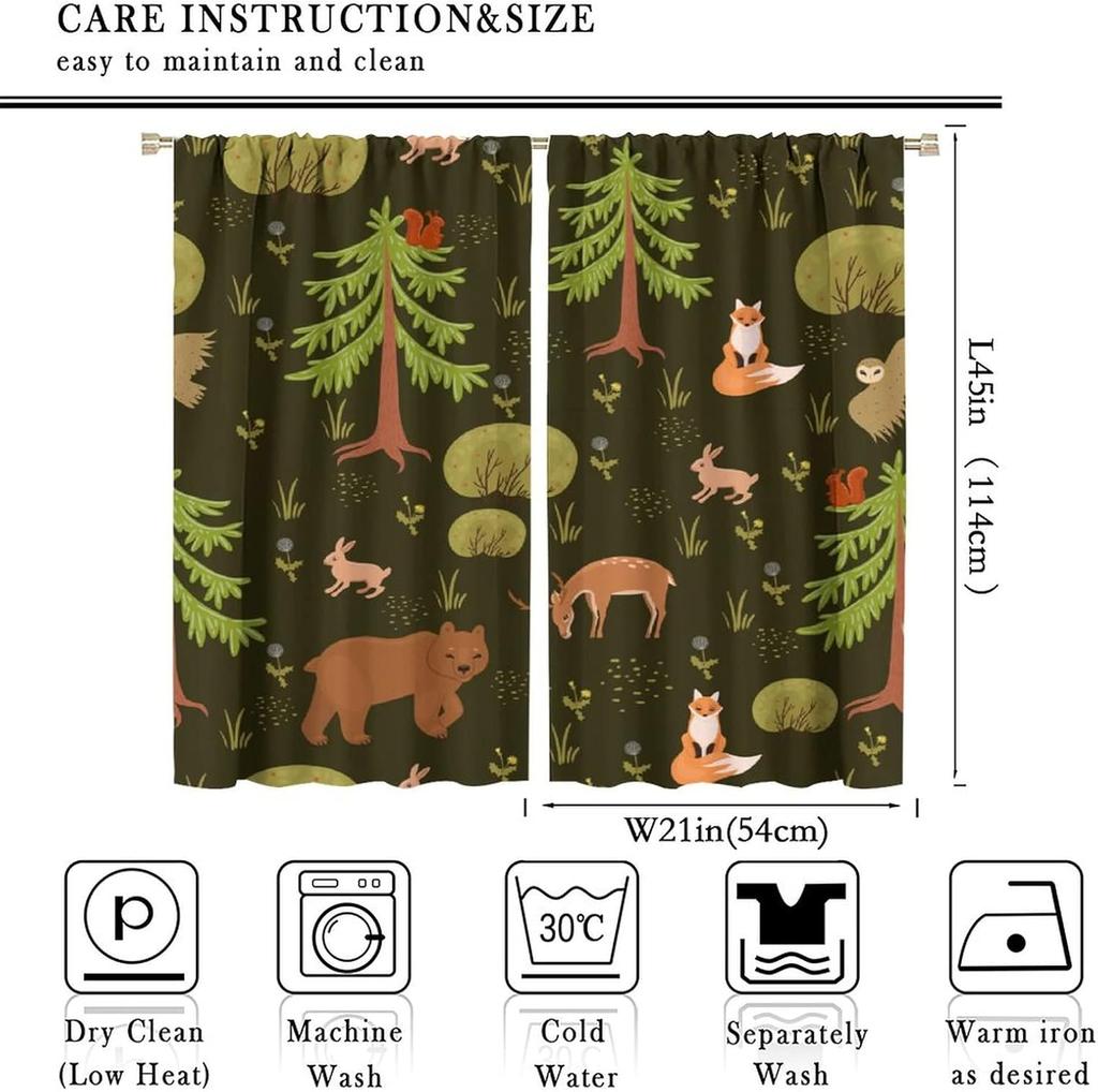 Kids Animal Curtains,Cartoon Forest Woodland Cute Jungle Bear Rabbit Deer Fox Print Window Treatments for Boys Girls Bedroom