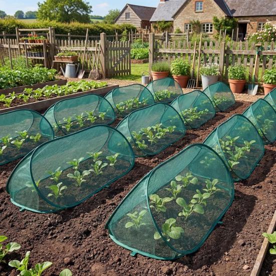 Pop Up Plant Cover Garden Mesh Seedlings Protector with Ground Stakes Garden Row Raised Bed Cover for Vegetables Fruits Herbs from Insects Birds