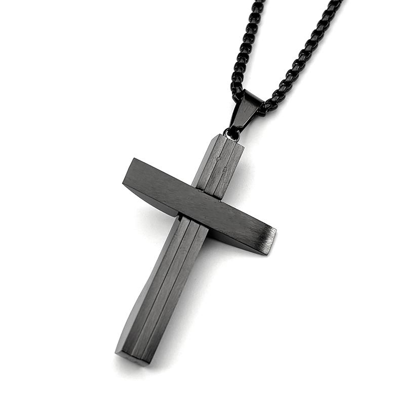 Christian Religion Simple Cross Pendant Necklace for Women Men Stainless Steel Black Color Amulet Chain Necklaces Jewelry Gift