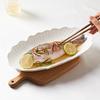 White Porcelain Oval Seafood Plate - High-Temperature Resistant, Ideal for Restaurants and Hotels.
